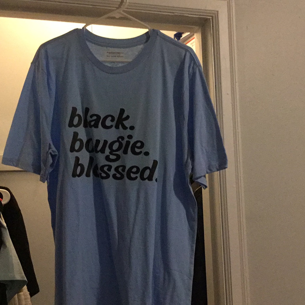 Blue lrg woman t-shirt, black boogie blessed